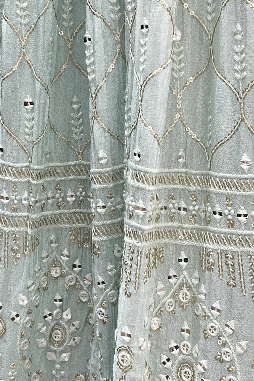 Light Blue Thread, Sequins, Zardozi and Stone work Floor Length Anarkali Suit