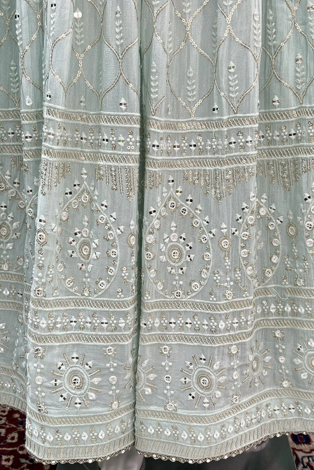 Light Blue Thread, Sequins, Zardozi and Stone work Floor Length Anarkali Suit