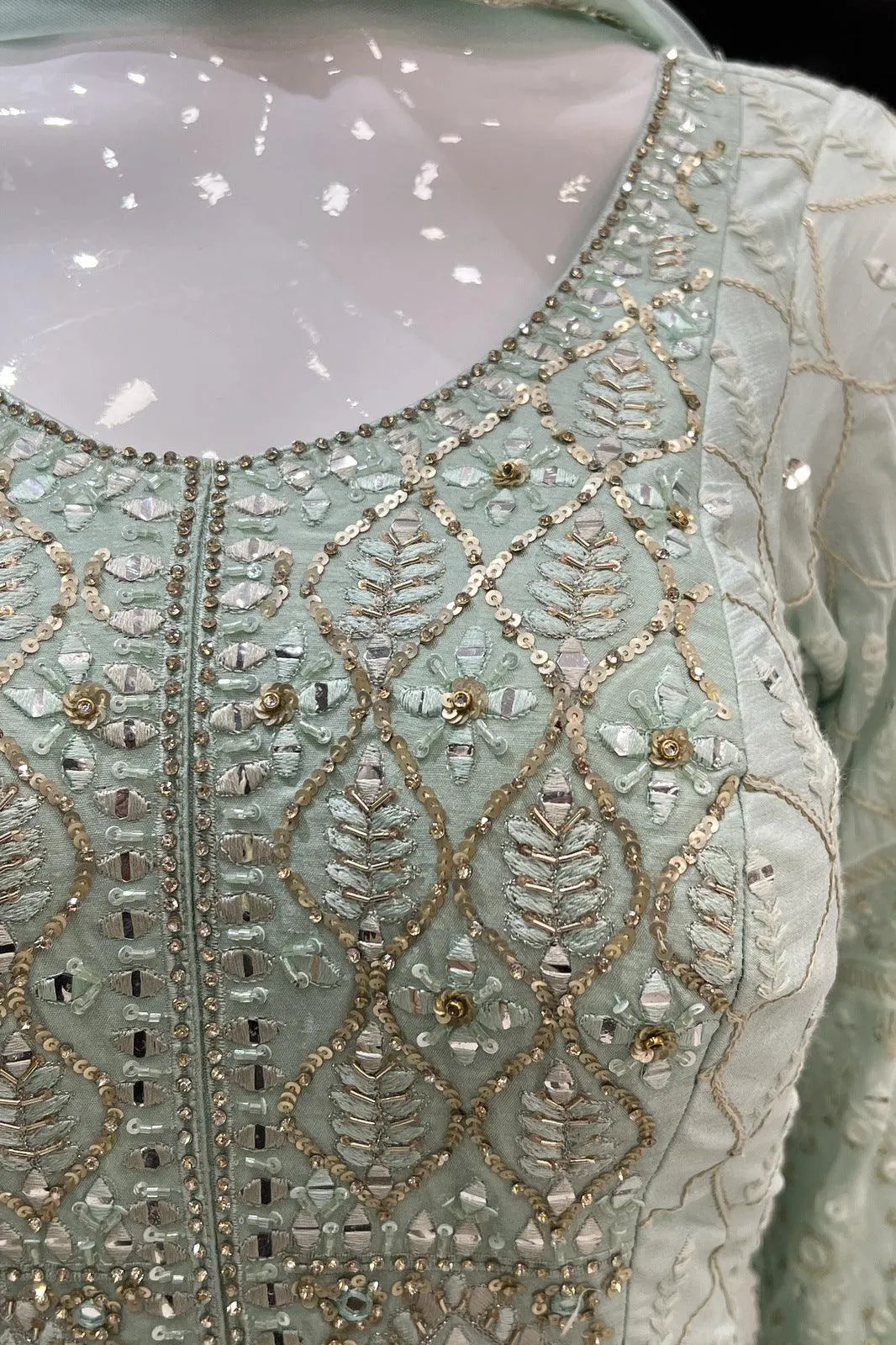 Light Blue Thread, Sequins, Zardozi and Stone work Floor Length Anarkali Suit