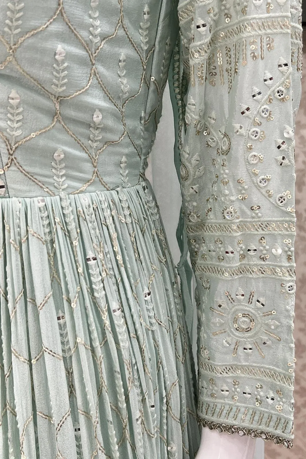 Light Blue Thread, Sequins, Zardozi and Stone work Floor Length Anarkali Suit