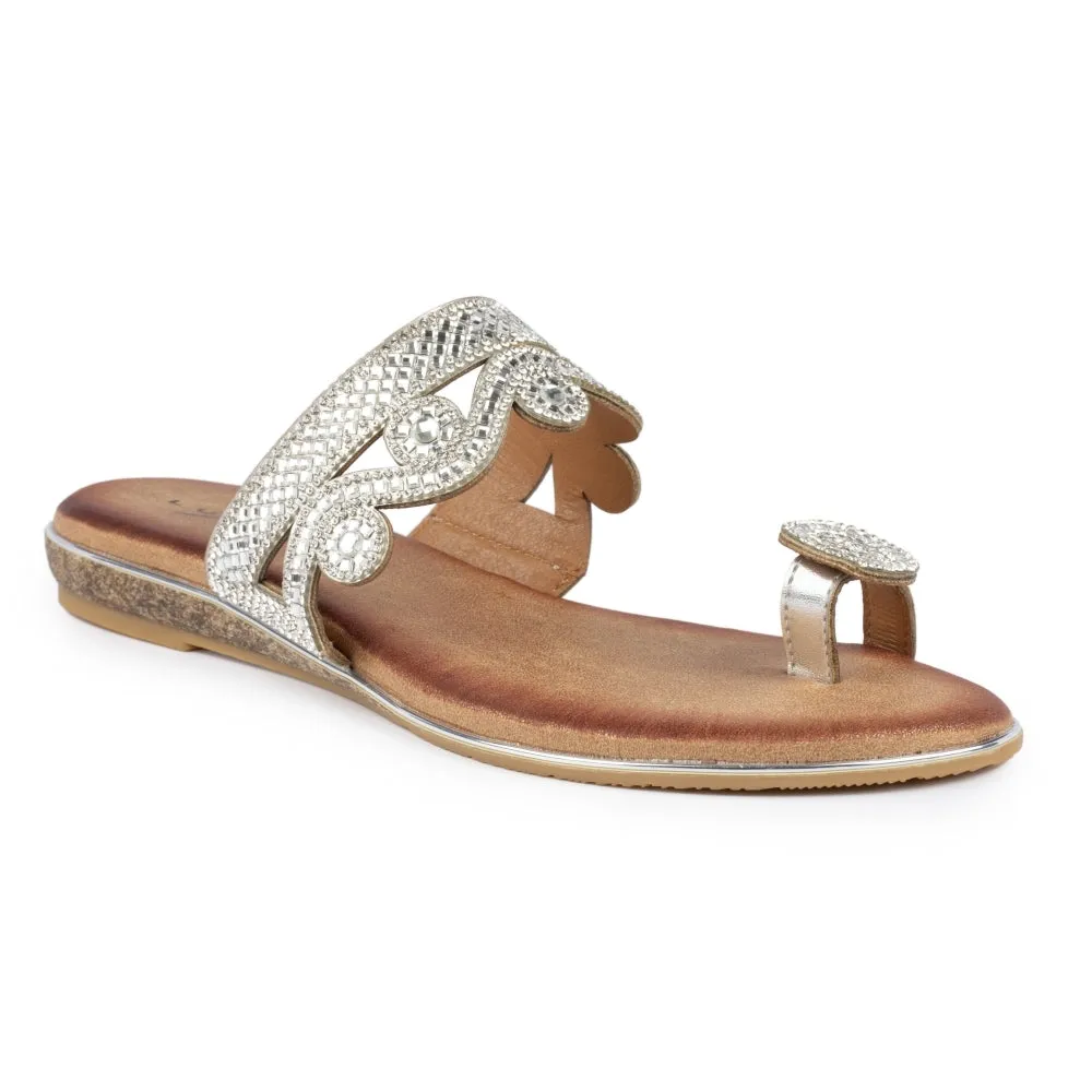 Lunar JLH265 SL Lynn Silver Toe Loop Sandal