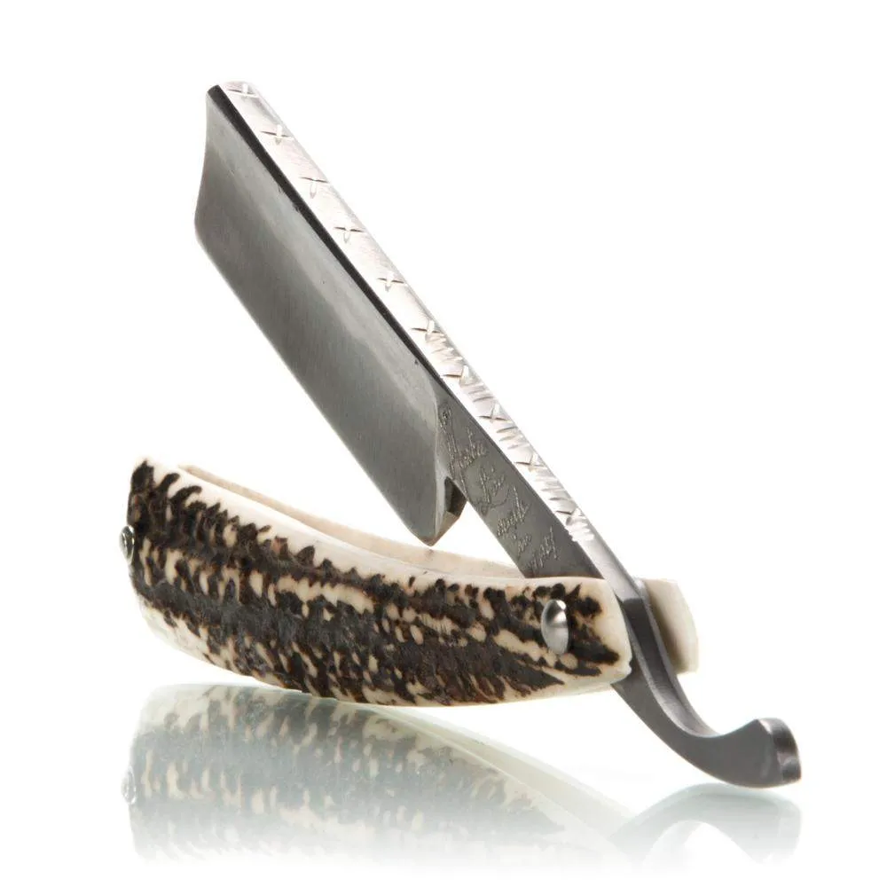 Mastro Livi Ram's Horn Damascus Straight Razor & Paddle Strop