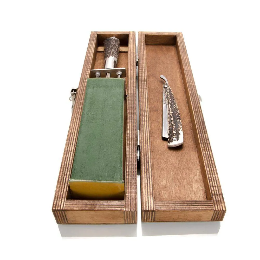 Mastro Livi Ram's Horn Damascus Straight Razor & Paddle Strop