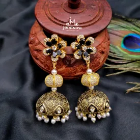 Meenakari Long Black & White AD Zircon (CZ) Jhumka Earring