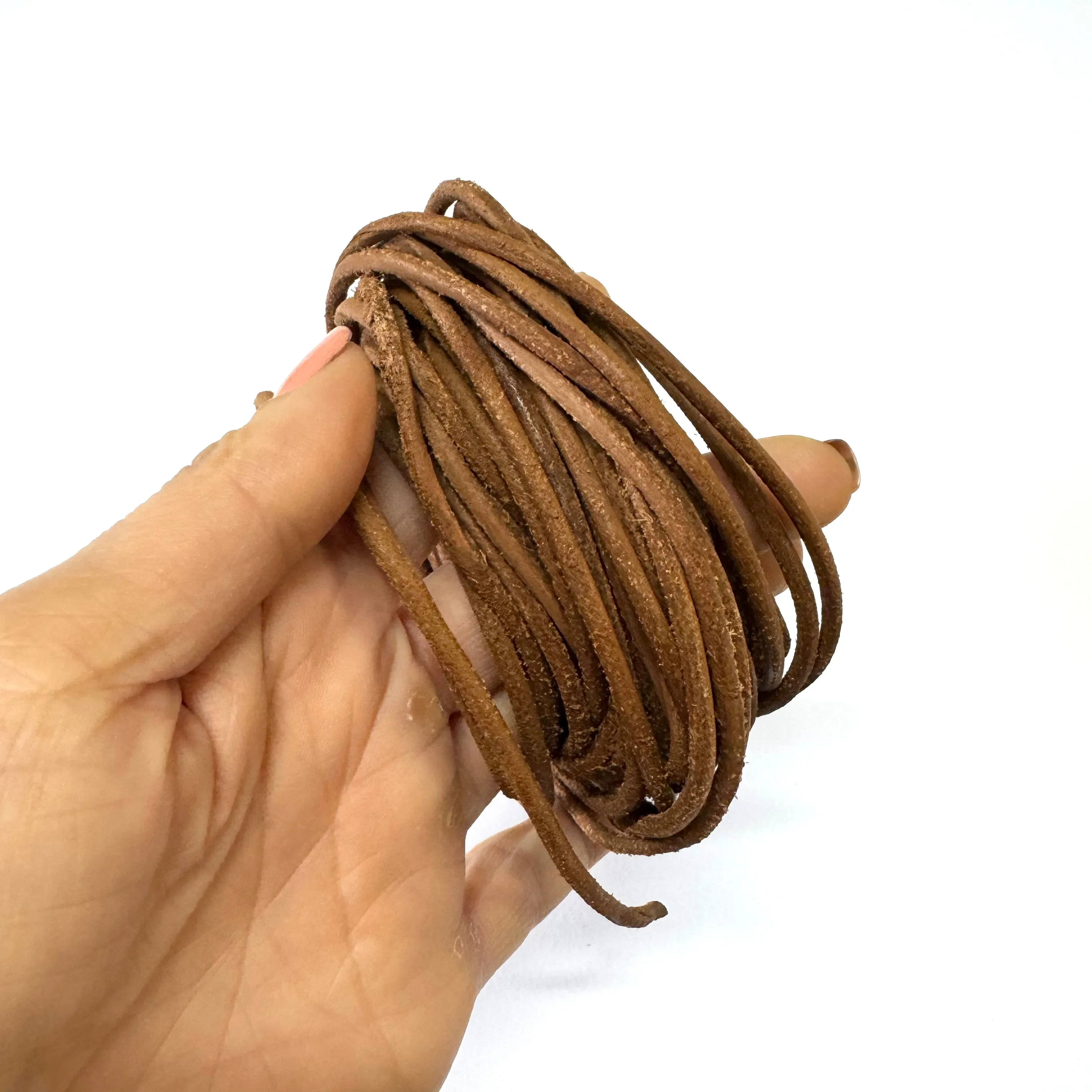 Natural Genuine Leather Cord per 10 Yards - Brushed Brown 3mm