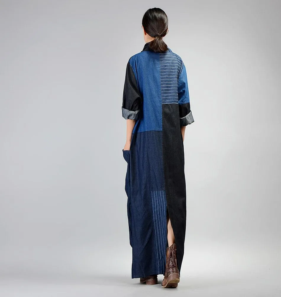 Patchwork Long Denim Pencil Dress | Nirvana