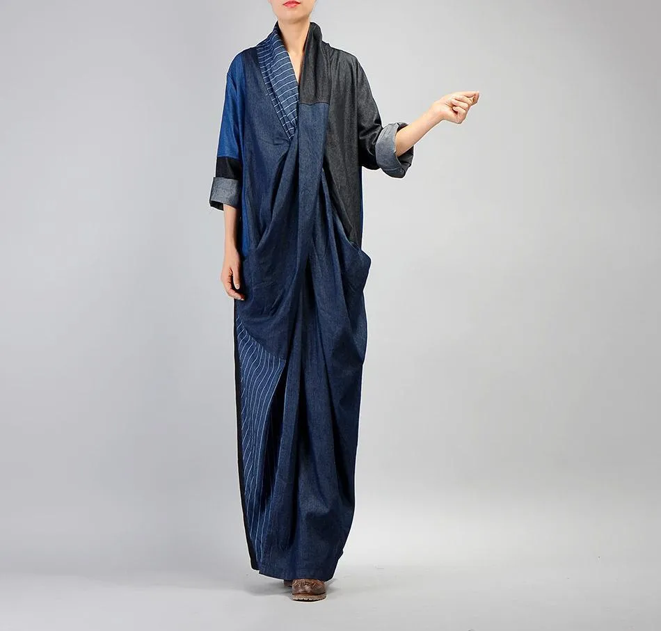 Patchwork Long Denim Pencil Dress | Nirvana