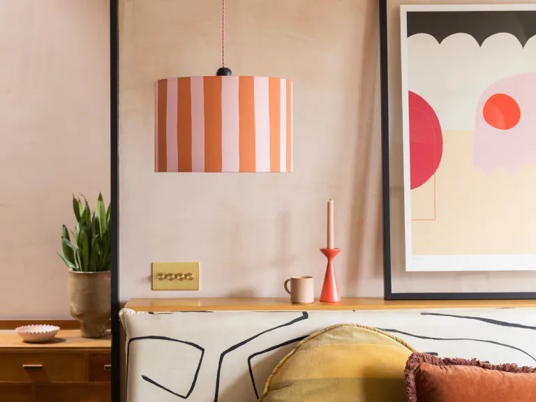Pink & orange stripe printed shade