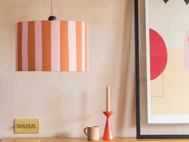 Pink & orange stripe printed shade