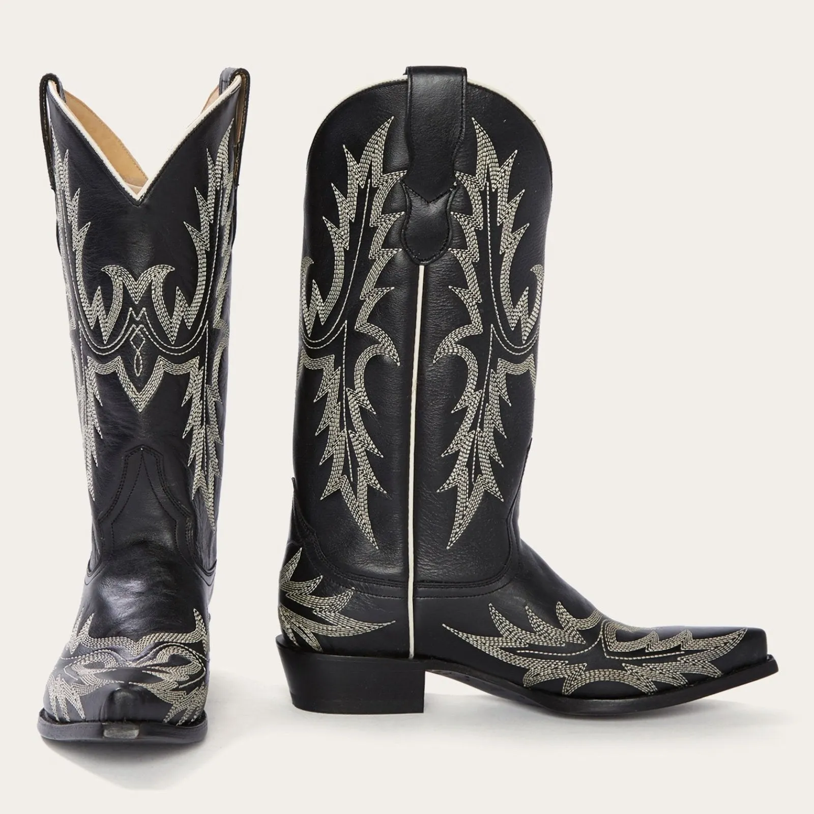Stetson Women's Tina Black & White Flame Embroidered Snip Toe Boots 1003