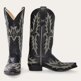 Stetson Women's Tina Black & White Flame Embroidered Snip Toe Boots 1003