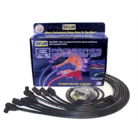Taylor 8mm Pro "Race Fit" Wire Spark Plug Wire Set - Black - SB Chevy 262-400 - Spiro-Pro Conductor - 90 Plug Boots, Socket Style Distributor Cap - For Over Valve Cover Applications