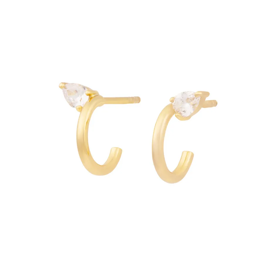 Teardrop Gem Gold Hoop Earrings