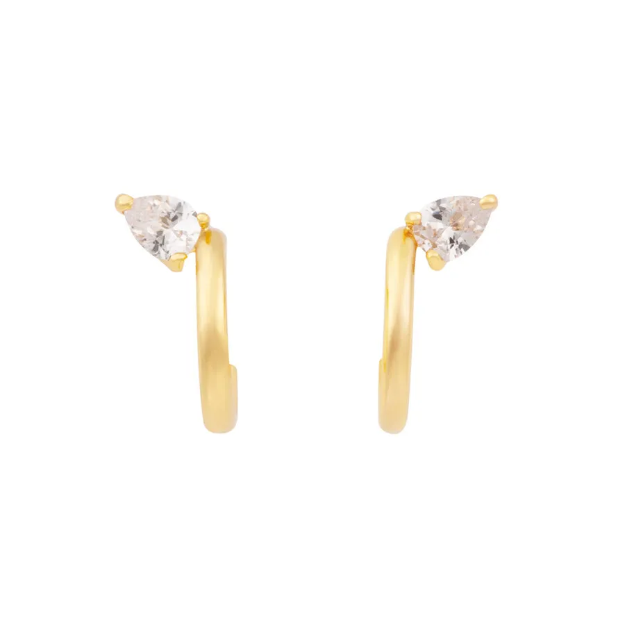 Teardrop Gem Gold Hoop Earrings