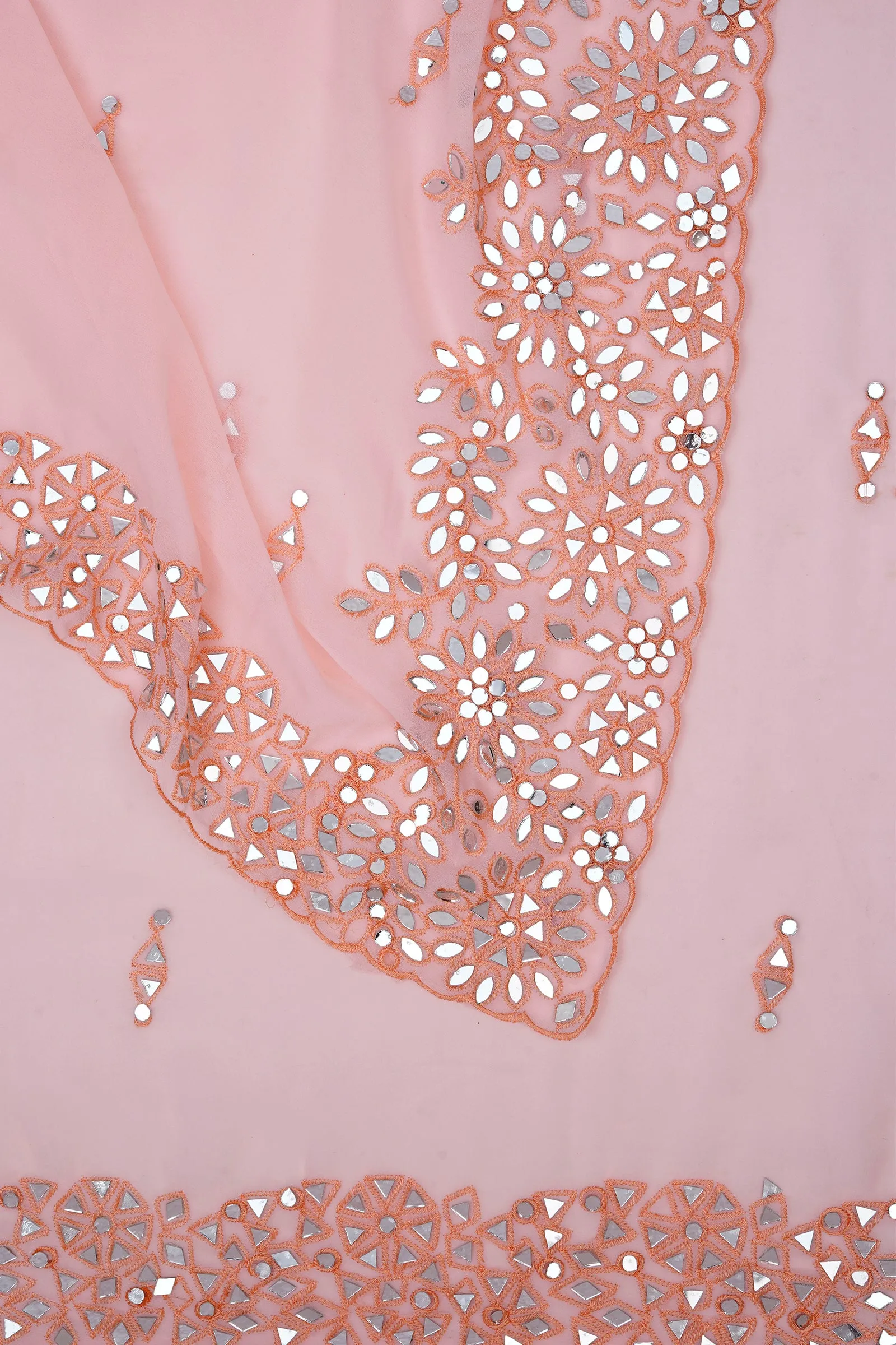 Teejh Amraya Peach Georgette Mirror Work Saree