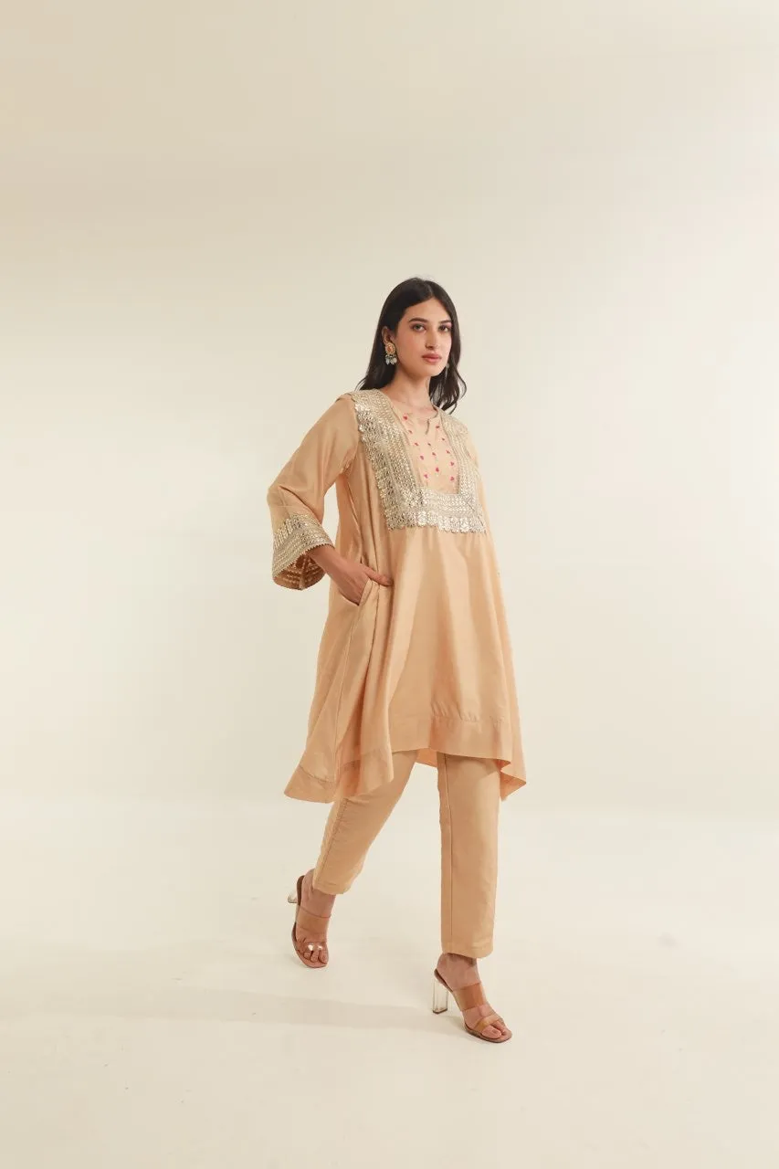 Yellow Chanderi gota lace Straight  Set