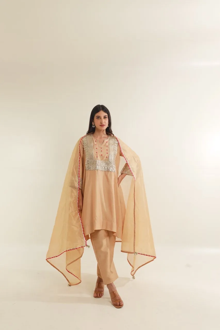 Yellow Chanderi gota lace Straight  Set
