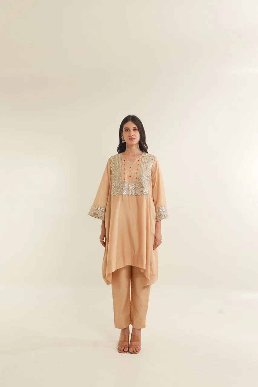 Yellow Chanderi gota lace Straight  Set